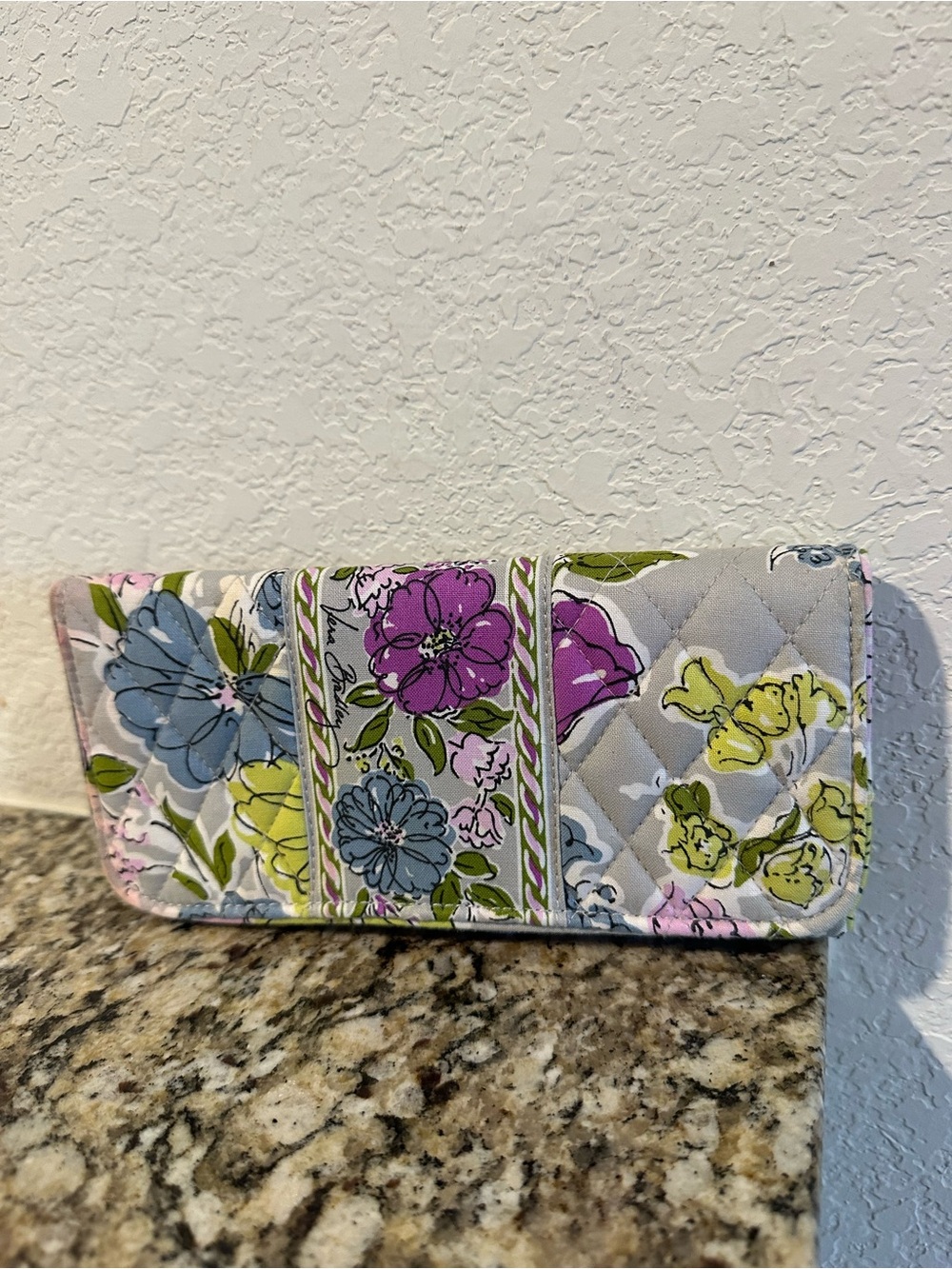 Vera Bradley Quilted Floral Wallet - Purple, Blue & Green